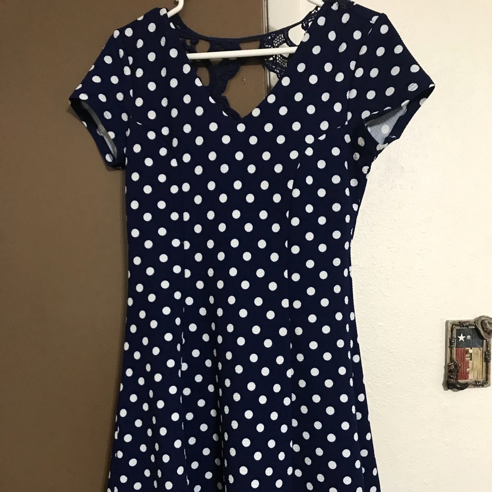 Navy blue and white mid-length dress